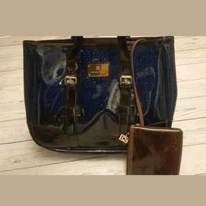 Trina Turk Patent Blue/Gold Tote Shoulder Bag